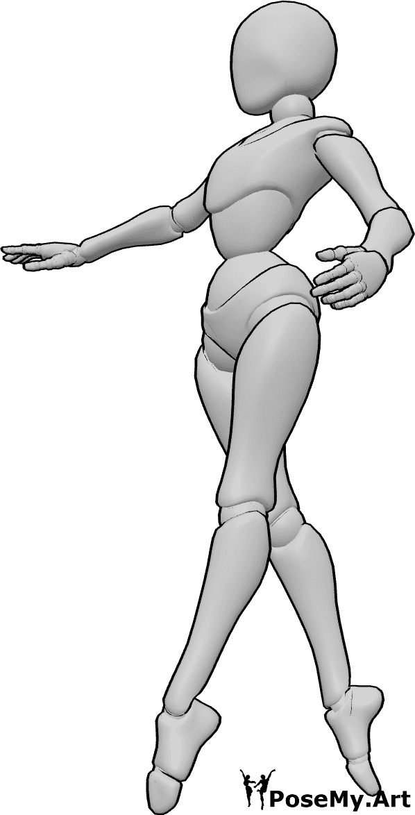 Pose Reference- Pirouette prep pose - Female ballerina is preparing to pirouette, to spin around, ballerina dancing pose