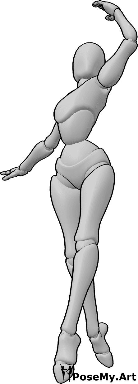 Pose Reference- Ballerina dancing raising hand pose - Ballerina is standing on tiptoe and elegantly raising his left hand high