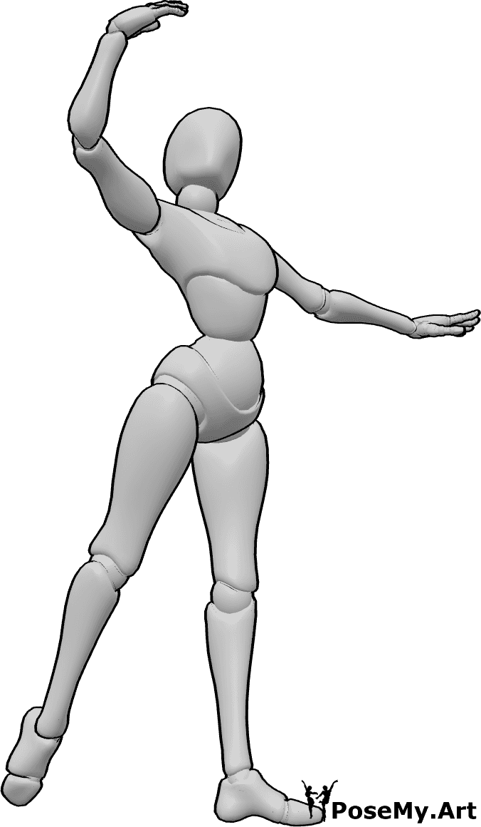 Pose Reference- Reaching upward ballerina pose - Ballerina is standing elegantly and reaching upward with her right hand