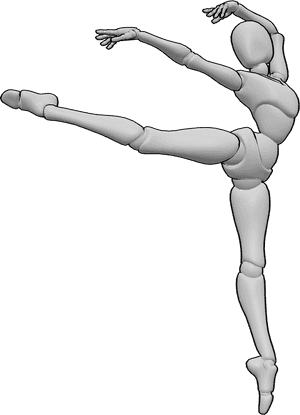 Referencia de poses- Postura arabesca - Bailarina en equilibrio sobre una pierna con la otra extendida hacia atrás