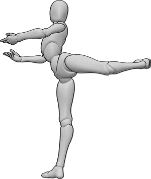 Referencia de poses- Actitud derriere pose - La bailarina está de pie sobre una pierna, la otra levantada hacia atrás con una rodilla doblada, los brazos en suaves curvas