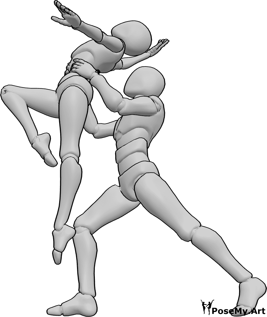 Pose Reference- Ballerina lifting pose - Male is lifting the ballerina, ballerina is dancing gracefully, looking up