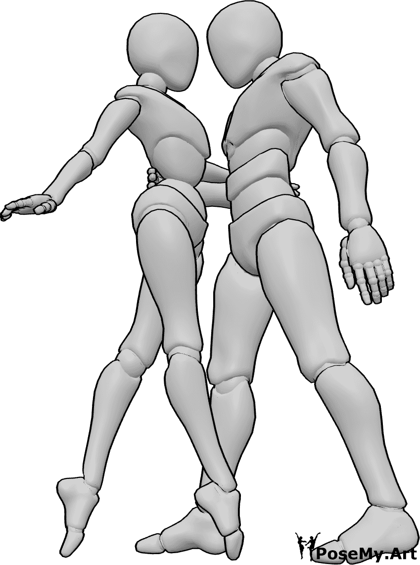 Pose Reference- Romantic Ballet pose - Female and male are dancing ballet, looking into each other's eyes, romantic ballet dancing pose