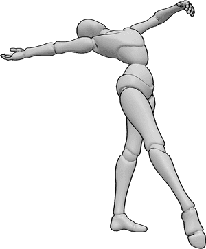 Referencia de poses- Postura de espalda Cambre - La mujer está bailando, su torso está arqueado graciosamente hacia atrás, los brazos fluyen