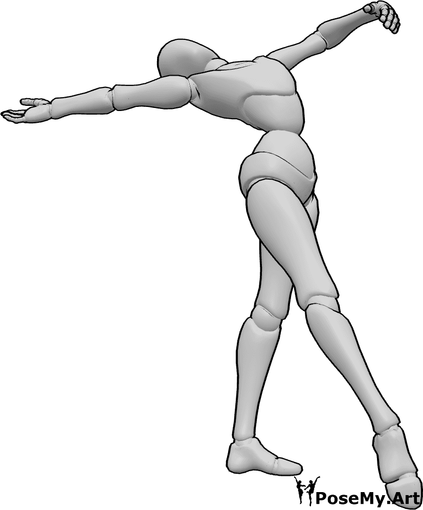 Pose Reference- Cambre back pose - Female is dancing, her torso is arched gracefully backward, arms flowing