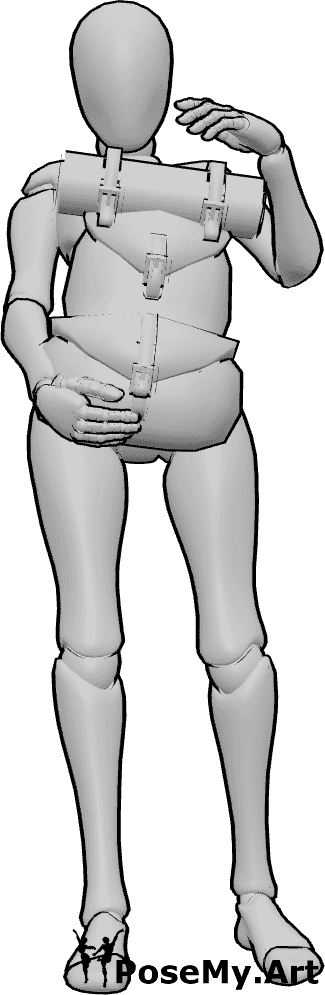 Pose Reference- Female holding backpack pose - Female is standing, holding a backpack, wants to get something out of it