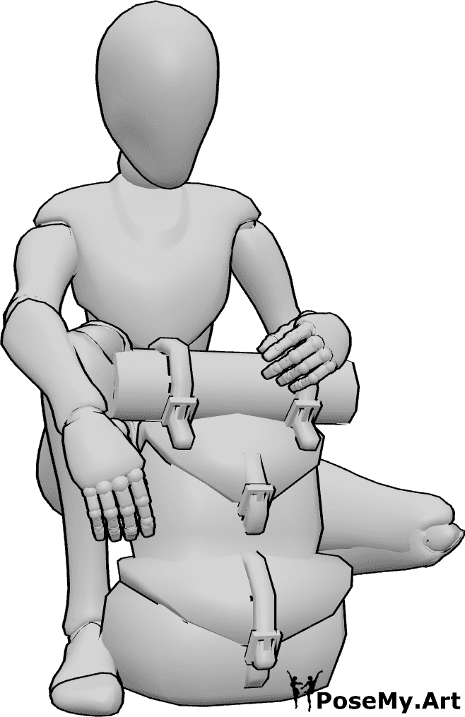 Pose Reference- Crouching holding backpack pose - Female is crouching, resting, holding her backpack, searching for something
