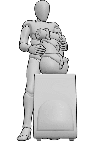 Referência de poses- Homem em pose de mochila às costas - Homem de pé, segurando a sua mochila que está na sua mala