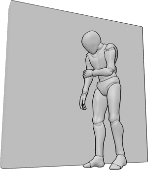 Référence des poses- Pose du mur penché - L'homme est debout, adossé à un mur, les épaules en avant, la tête inclinée vers le bas.