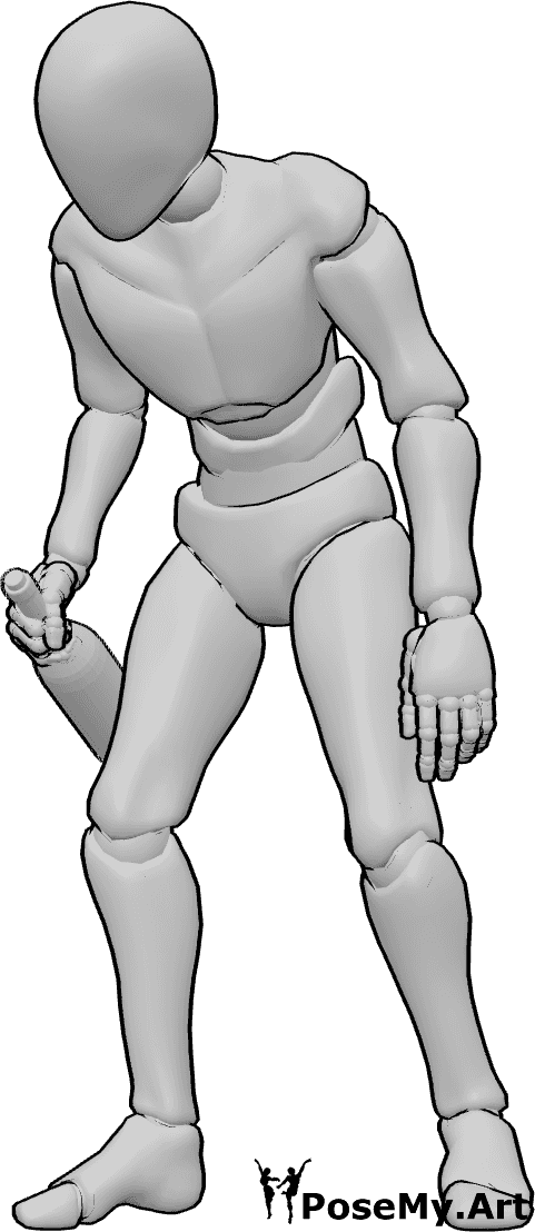 Referencia de poses- Hombre borracho en pose encorvada - Hombre borracho de pie, encorvado, con una botella de vino en la mano derecha.