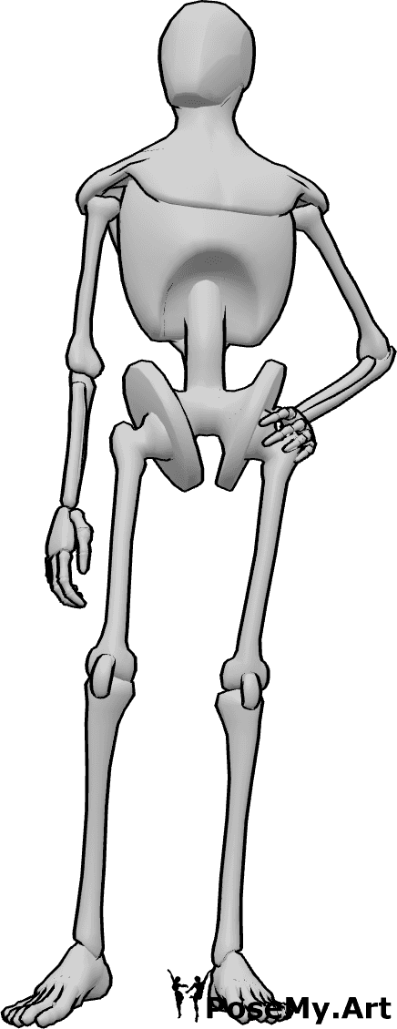 Pose Reference- Mannequin frame figure sketch pose - Mannequin frame model is standing casually, holding his hip with his left hand, looking up