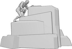 Referencia de poses- Postura de esbozo de figura alienígena - Alien está escalando las rocas, mirando hacia atrás, alien/zombie figura sketch pose