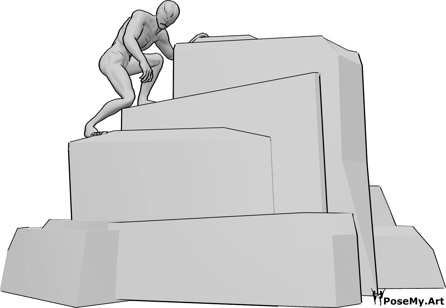 Pose Reference- Alien figure sketch pose - Alien is climbing the rocks, looking back, alien/zombie figure sketch pose