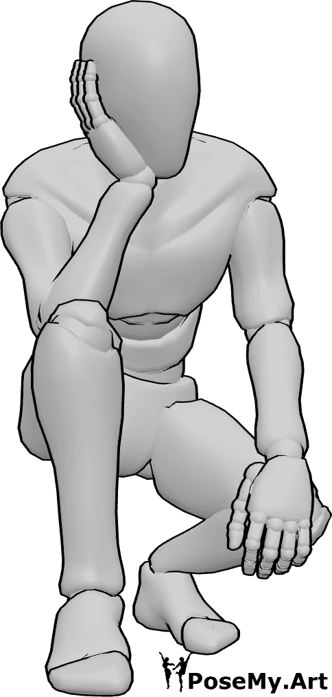 Pose Reference- Male crouching waiting pose - Male is crouching and waiting, bored male waiting pose