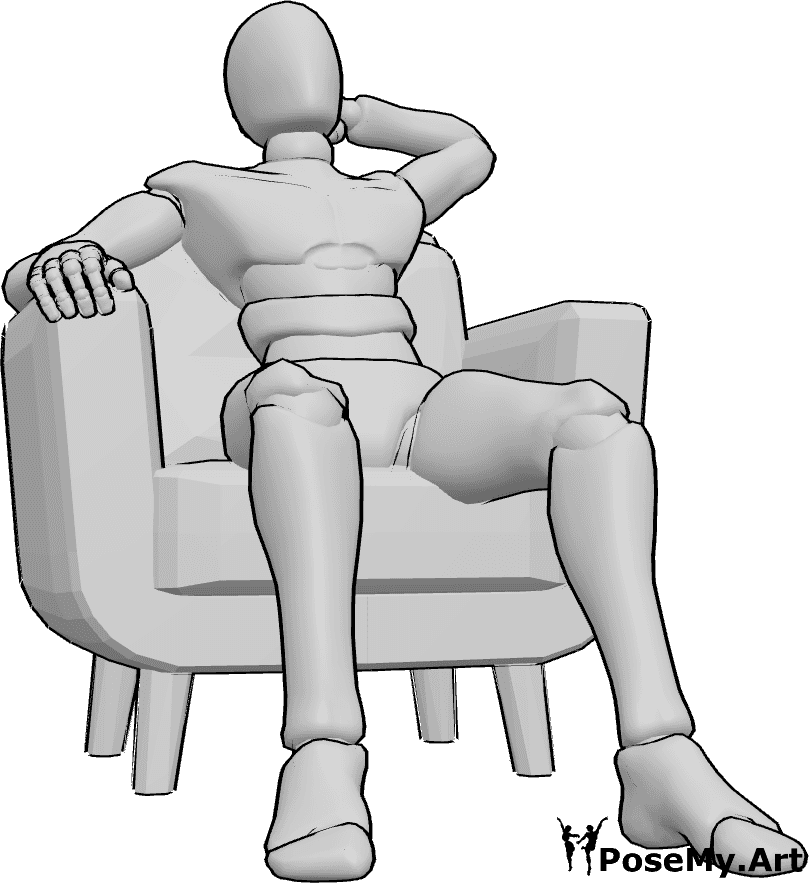 Pose Reference- Comfortable sitting waiting pose - Male is sitting comfortably in the armchair and waiting for something