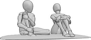 Référence des poses- Pose d'attente pour les femmes qui s'ennuient - Des femmes qui s'ennuient s'assoient par terre les unes à côté des autres et attendent.