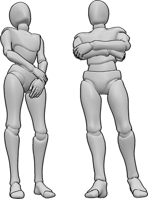 Référence des poses- Femme homme debout en attente - Une femme et un homme se tiennent l'un à côté de l'autre et attendent quelque chose.