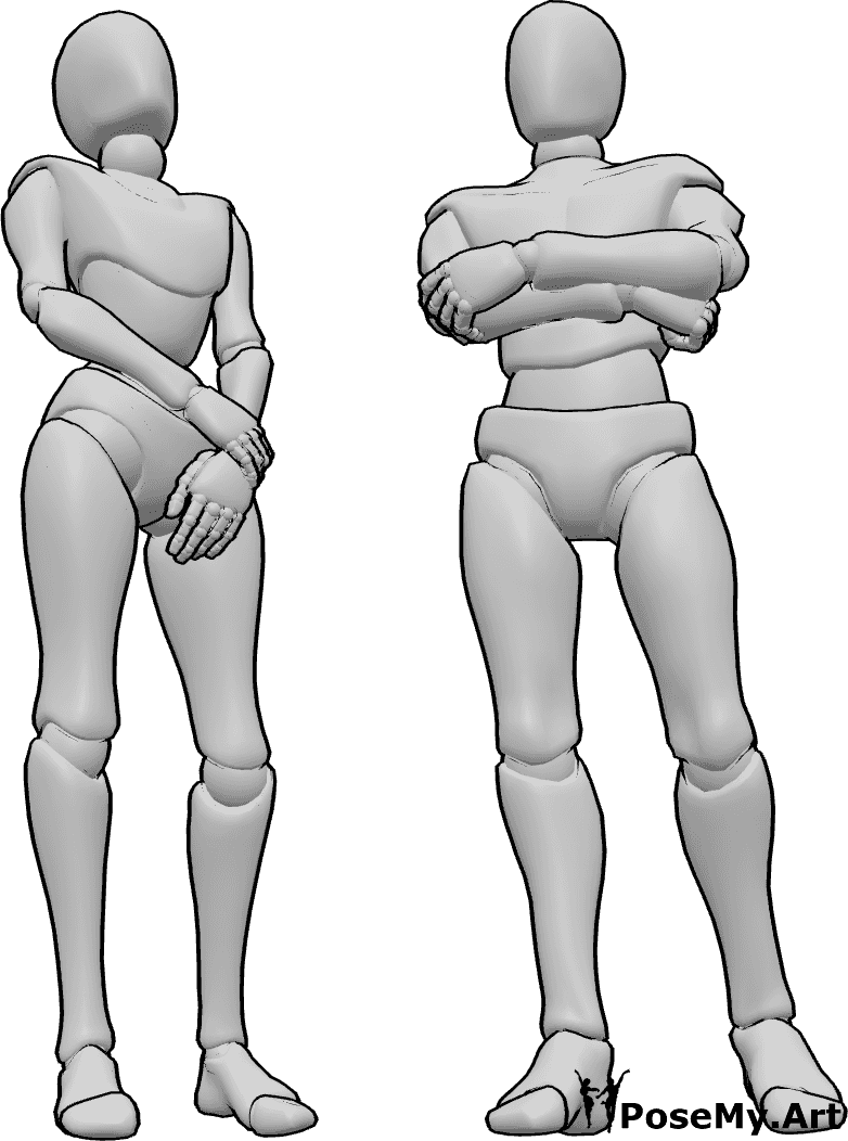 Pose Reference- Female male standing waiting pose - Female and male are standing next to each other and waiting for something