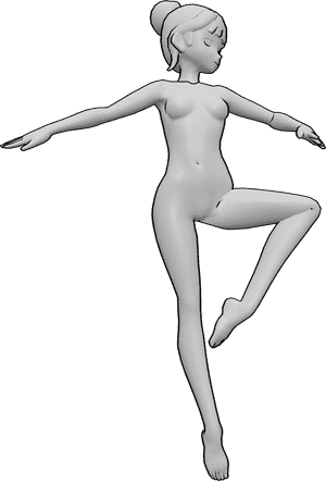 Pose Reference- Anime ballerina hair reference - Anime female hair, sleek bun with straight bangs, ballerina hair