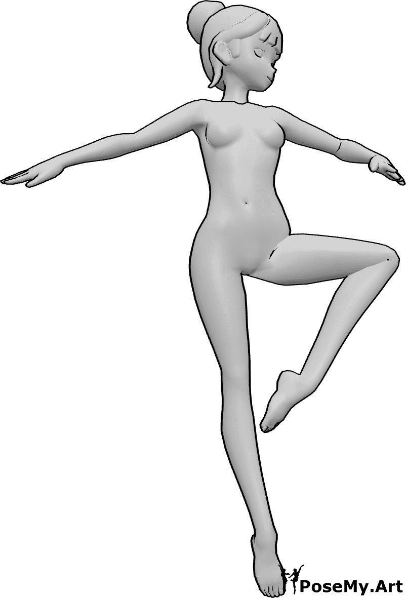 Pose Reference- Anime ballerina hair reference - Anime female hair, sleek bun with straight bangs, ballerina hair