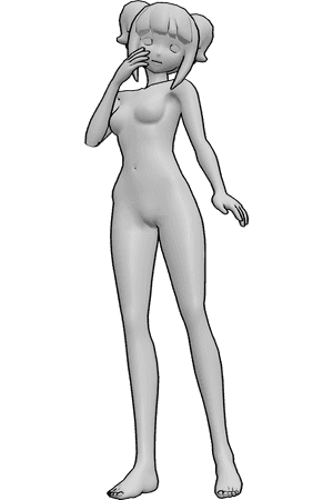 Pose Reference- Anime cute hair reference - Anime female hair, short pigtails with bangs, playful and youthful