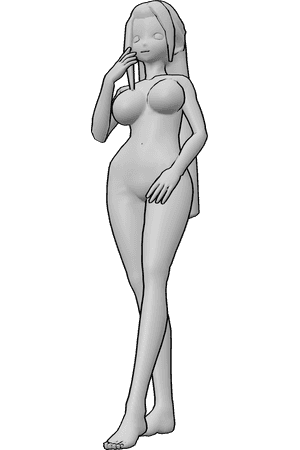 Pose Reference- Anime long hair reference - Anime female hair, long straight hair, simple, flowing straight hair
