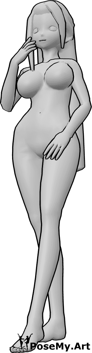 Pose Reference- Anime long hair reference - Anime female hair, long straight hair, simple, flowing straight hair