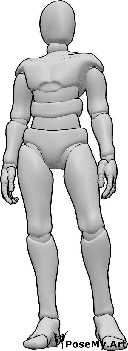 Pose Reference- Relaxed standing pose - Male is standing calmly, his hands are relaxed
