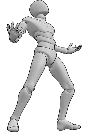Pose Reference- Enraged male pose - Enraged male is having an outburst, he is spreading his arms wide with fingers splayed, looking upward