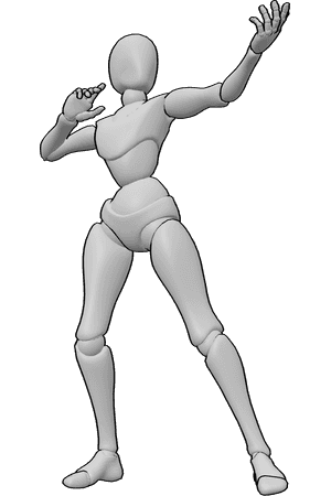 Pose Reference- Female casting magic pose - Female is casting magic with her hands, looking to the left, arm reaching outward