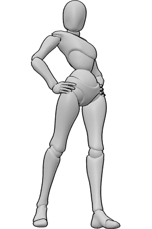 Pose Reference- Female confidently standing pose - Confident female standing pose, hands placed on hips