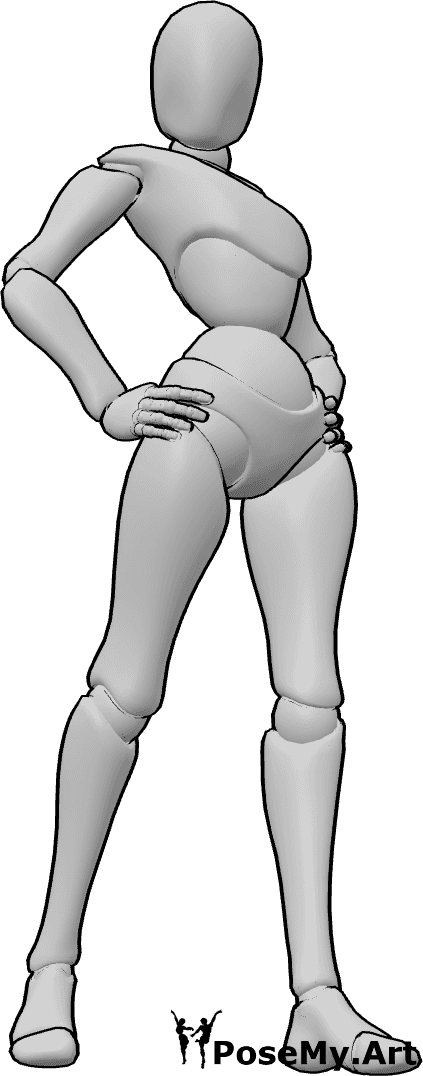 Pose Reference- Female confidently standing pose - Confident female standing pose, hands placed on hips