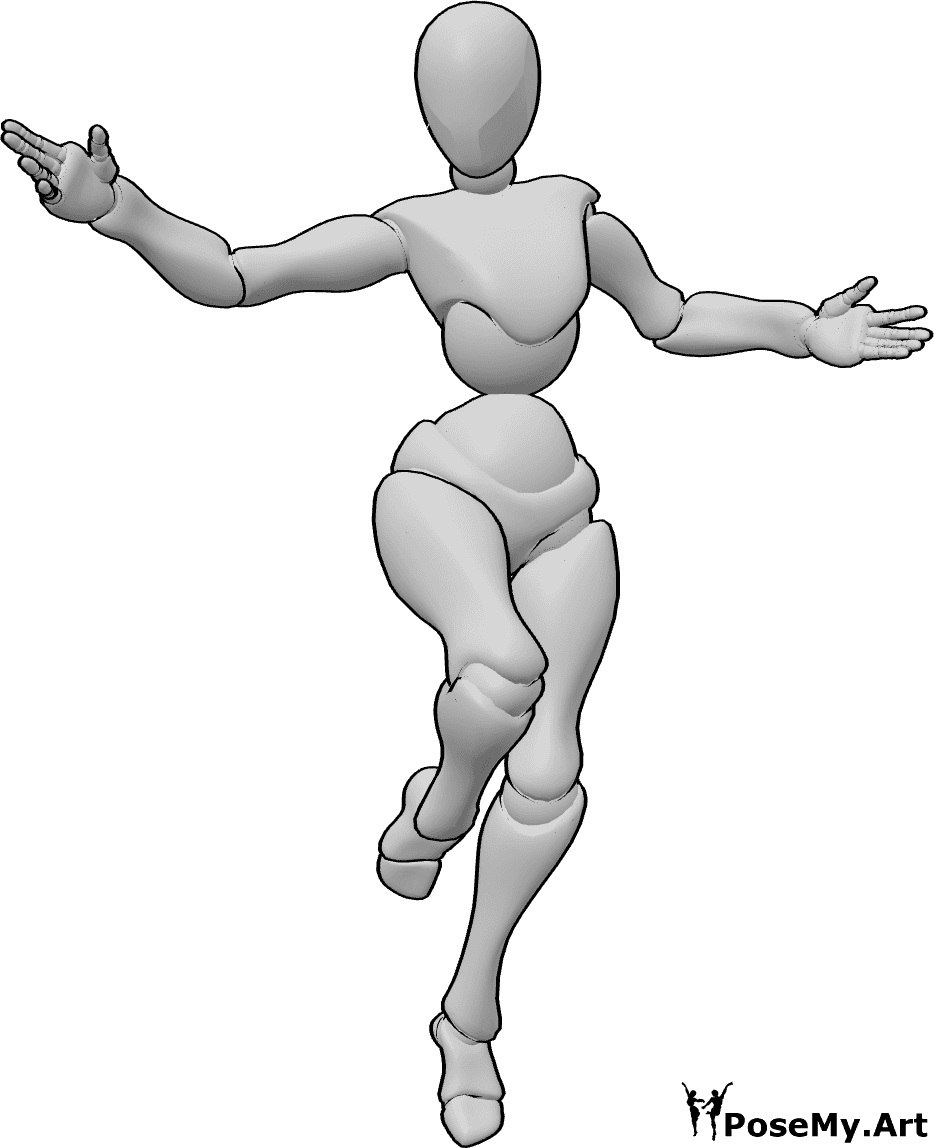 Referência de poses- Mulher em pose de salto alegre - Mulher feliz e alegre em pose de salto