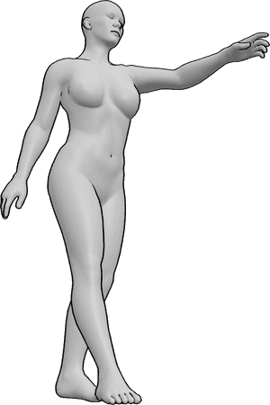 Pose Reference- Reaching forward pose - Female is extending one arm forward while leaning slightly toward the target