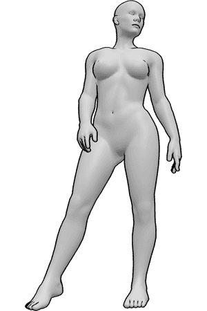 Pose Reference- Female elegant turn pose - Female is rotating her torso gently, head following the motion