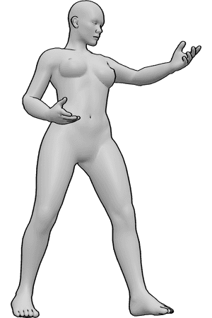 Pose Reference- Casting magic pose - Female spreading fingers while extending one arm as if channeling energy
