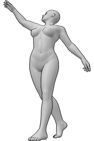 Pose Reference- Female flowing dance pose - Female twisting her torso with soft arm movement and lifted heel