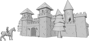 Pose Reference- Rider approaching castle - Male riding a horse toward the castle gates