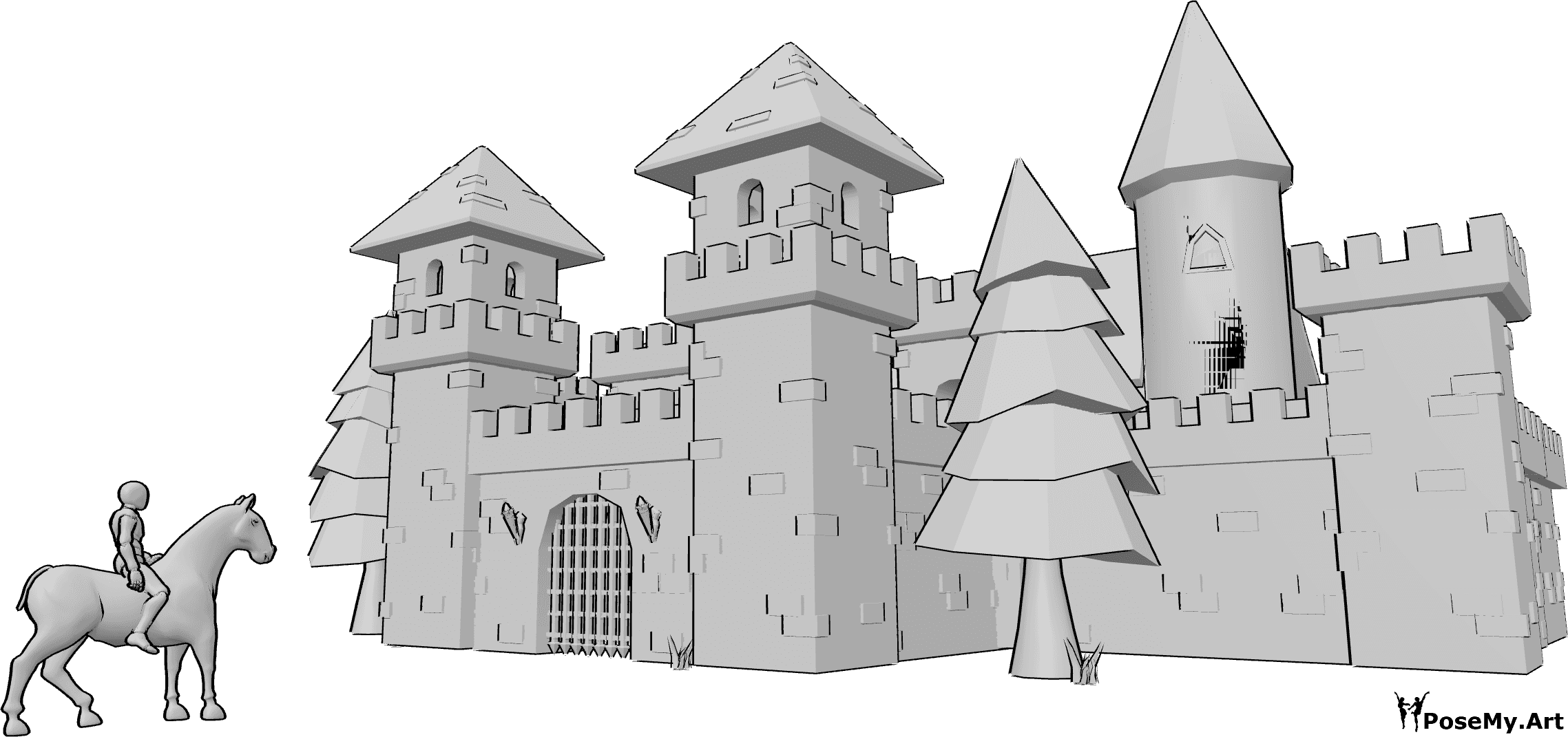 Pose Reference- Rider approaching castle - Male riding a horse toward the castle gates