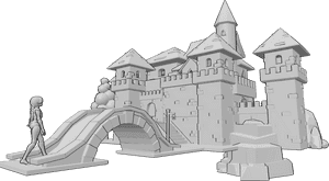 Pose Reference- Castle bridge crossing - Female crossing a stone bridge leading into the castle