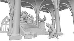 Pose Reference- Throne room audience - Female is sitting on the throne and male is kneeling before her