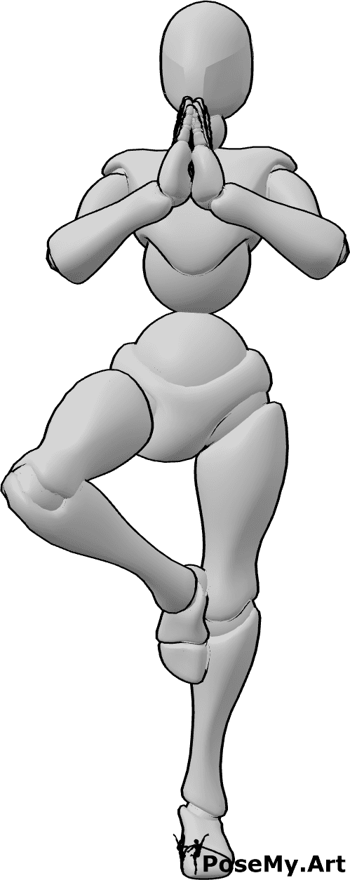 Référence des poses- Pose de yoga avec une jambe - Une femme fait du yoga ou de la méditation en se tenant debout sur une jambe.