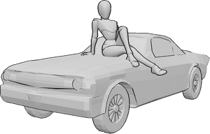 Pose Reference- Female car sitting pose - Female is sitting on top of the car and posing, mustang drawing reference