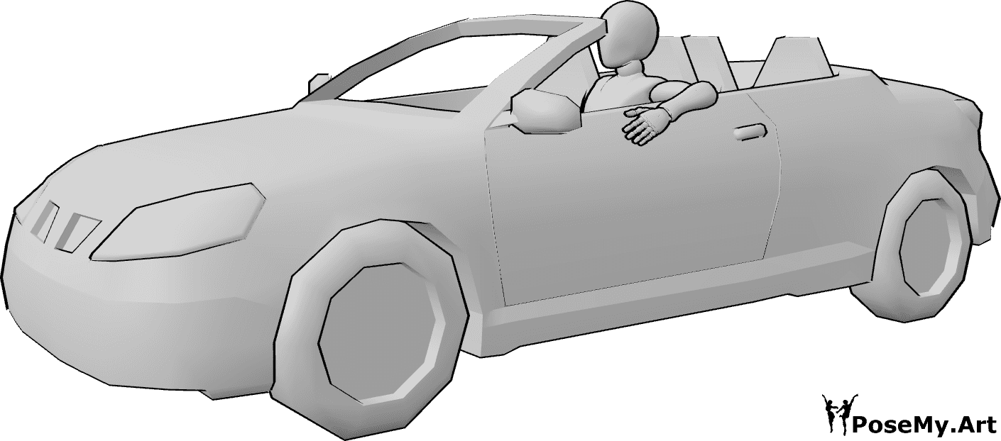 Pose Reference- Female car pose - Female is sitting in the car, waiting for something, cabrio drawing reference