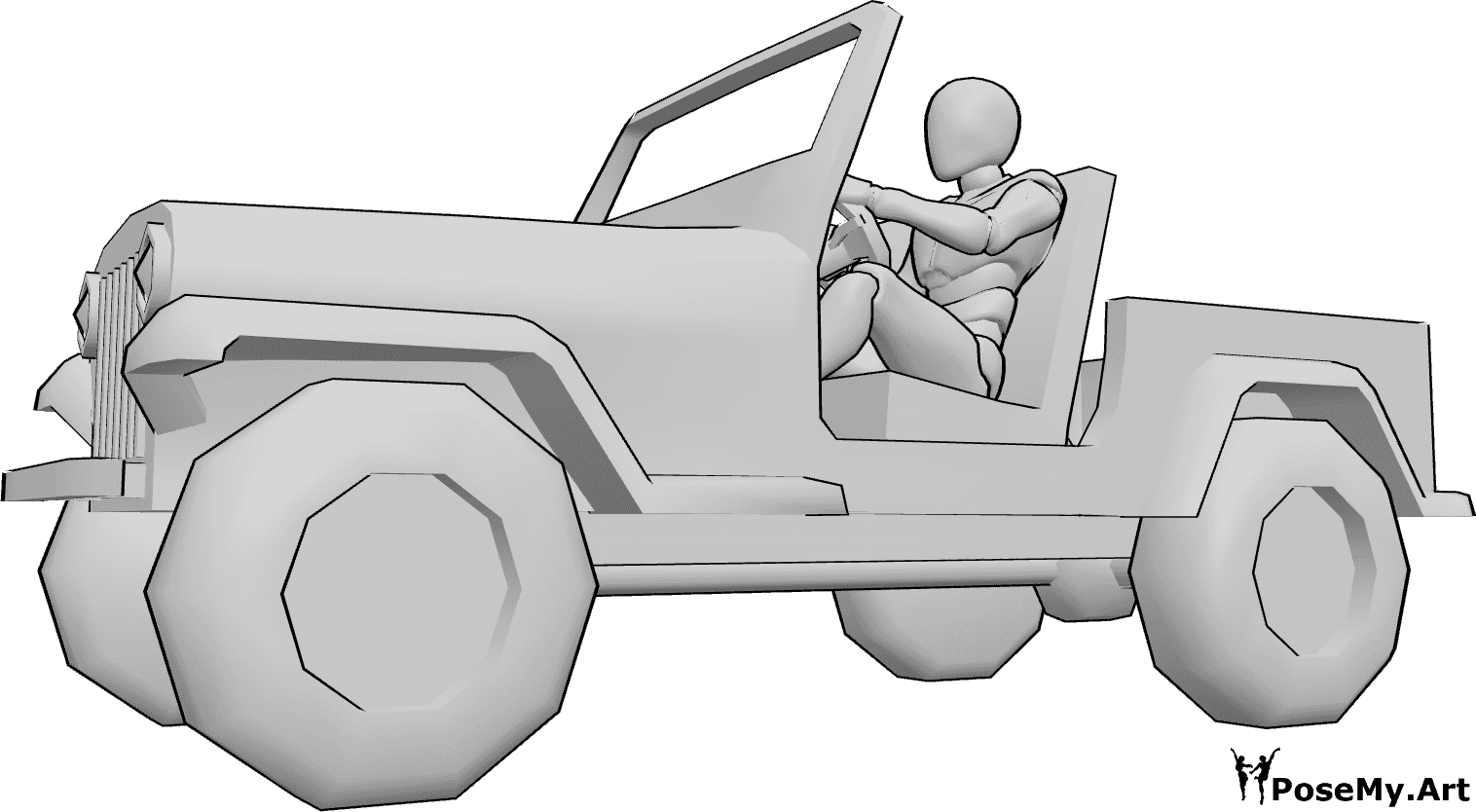 Pose Reference- Male driving Jeep pose - Male is sitting in the car and driving, Jeep drawing reference