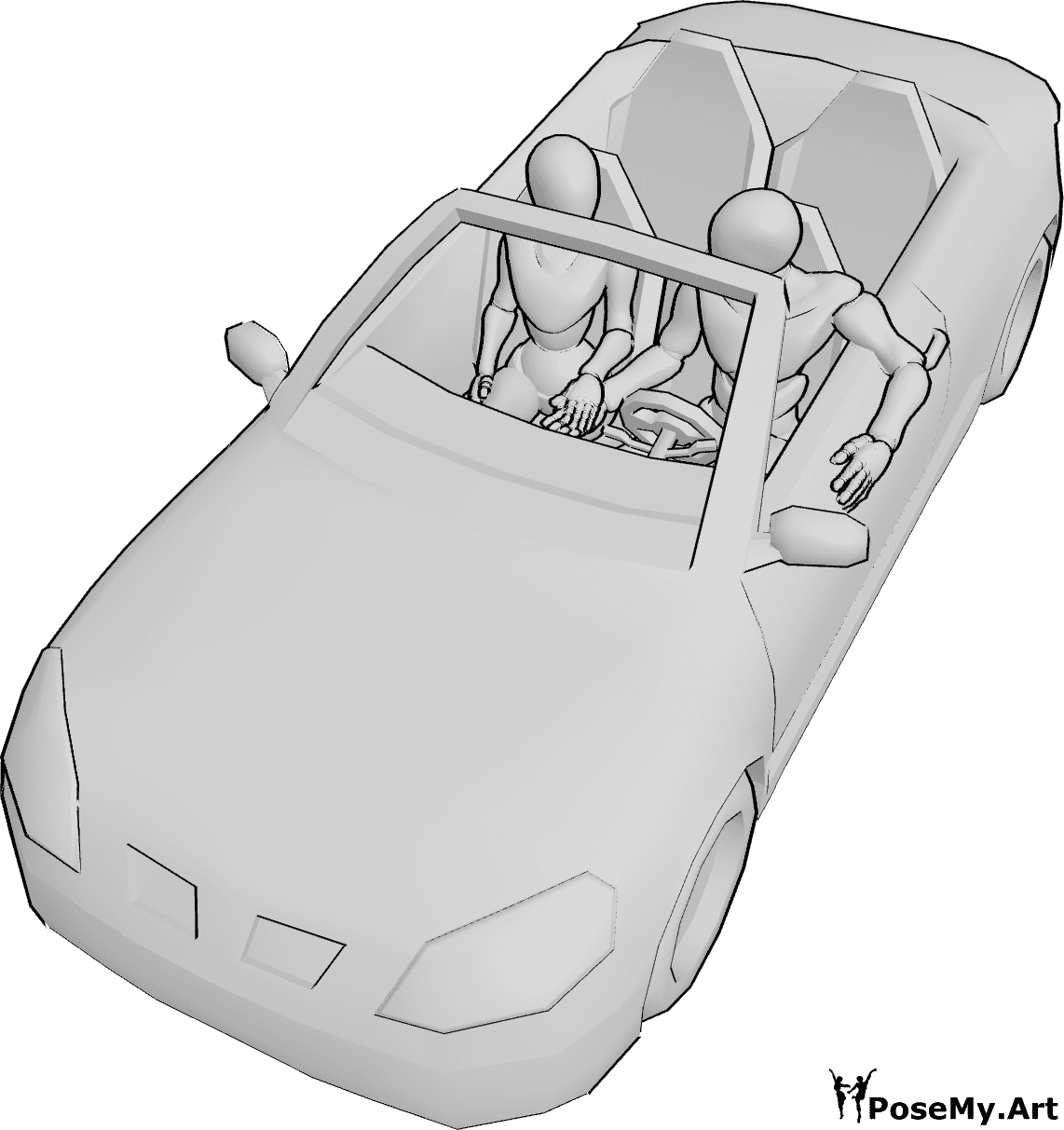 Pose Reference- Couple car sitting pose - Female and male couple is sitting in the car, holding each other's hands