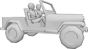 Pose Reference- Couple car driving pose - Female and male are sitting in the car, male is driving, Jeep driving pose