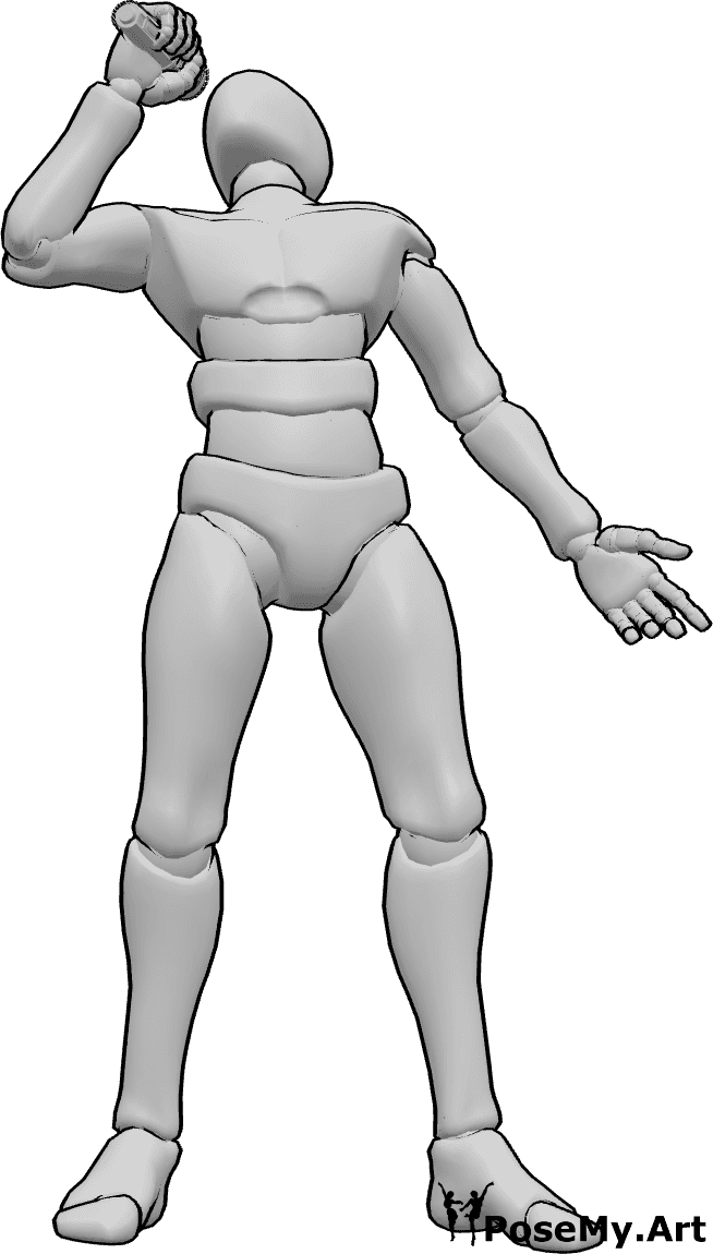 Referencia de poses- Cantante masculino power note pose - El hombre levanta la cabeza hacia atrás mientras canta, pecho abierto y postura fuerte, pose de cantante masculino