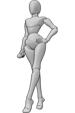 Pose Reference- Singer holding microphone pose - Female singer is standing confidently in high heels, holding her hip with her left hand and a microphone in her right hand