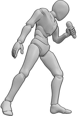Pose Reference- Male singer pose - Male is singing, holding the microphone in his left hand and leaning forward slightly